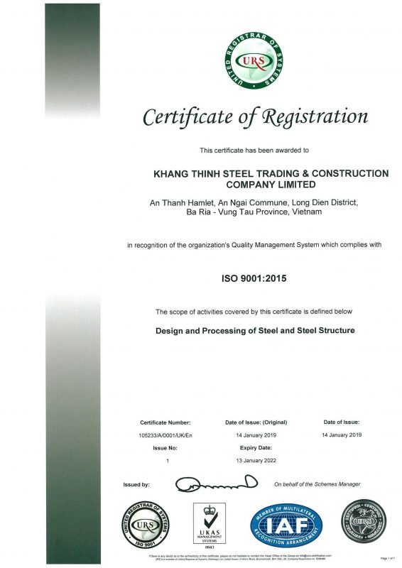 ISO 9001:2015 Certificate 1